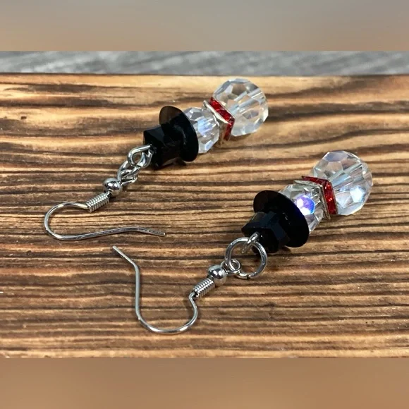 Elegant Crystal Rhinestone Snowman Dangle Drop Earrings 1.25” - Picture 6 of 6